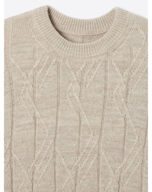 Pull col rond maille losange en Coton écru 2