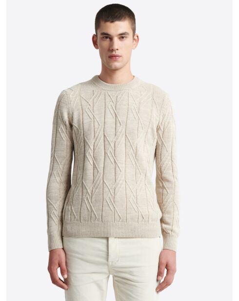 Pull col rond maille losange en Coton écru 2