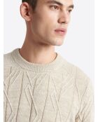 Pull col rond maille losange en Coton écru 2