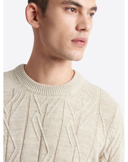 Pull col rond maille losange en Coton écru 2