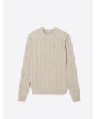 Pull col rond maille losange en Coton écru 2