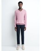 Pull col V 100% Laine mérinos bois de rose