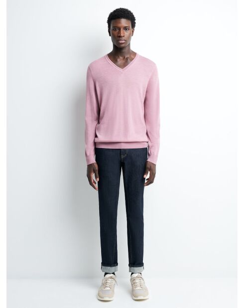 Pull col V 100% Laine mérinos bois de rose