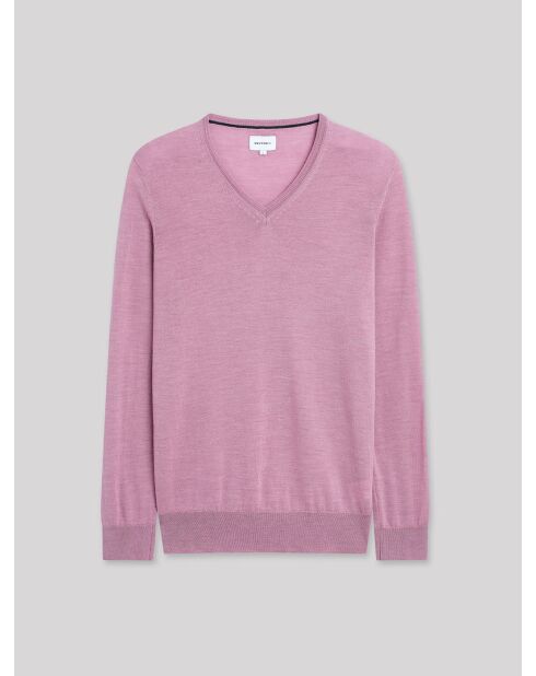 Pull col V 100% Laine mérinos bois de rose