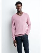 Pull col V 100% Laine mérinos bois de rose