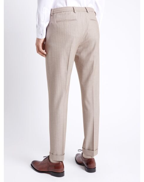 Pantalon de costume stretch rayé beige