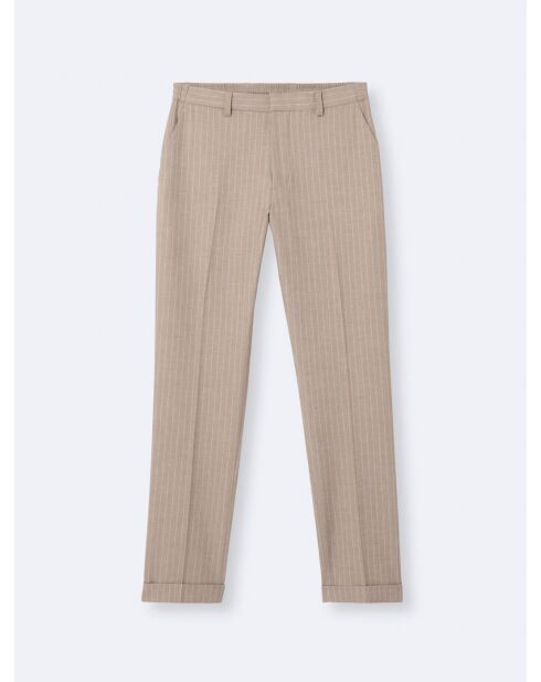 Pantalon de costume stretch rayé beige