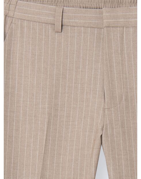 Pantalon de costume stretch rayé beige