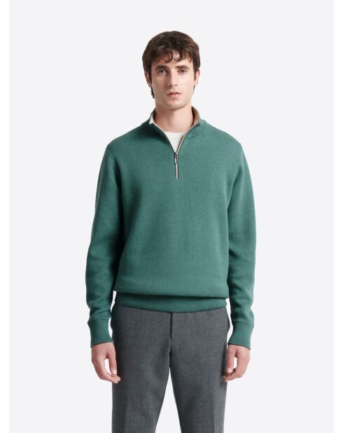 Pull col montant en Coton & Cachemire vert mer