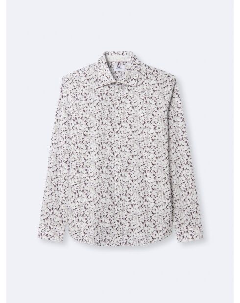Chemise fleurie en popeline 100% coton blanche