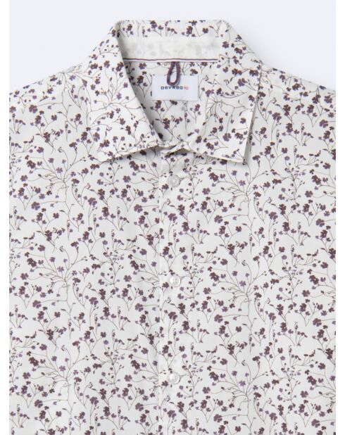 Chemise fleurie en popeline 100% coton blanche