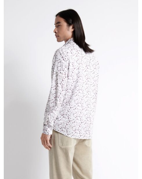Chemise fleurie en popeline 100% coton blanche