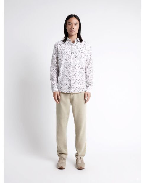 Chemise fleurie en popeline 100% coton blanche