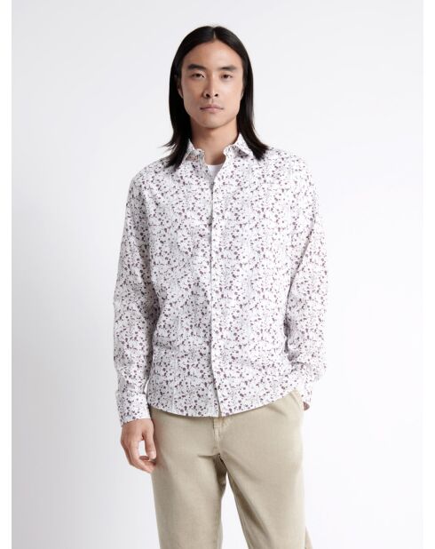 Chemise fleurie en popeline 100% coton blanche