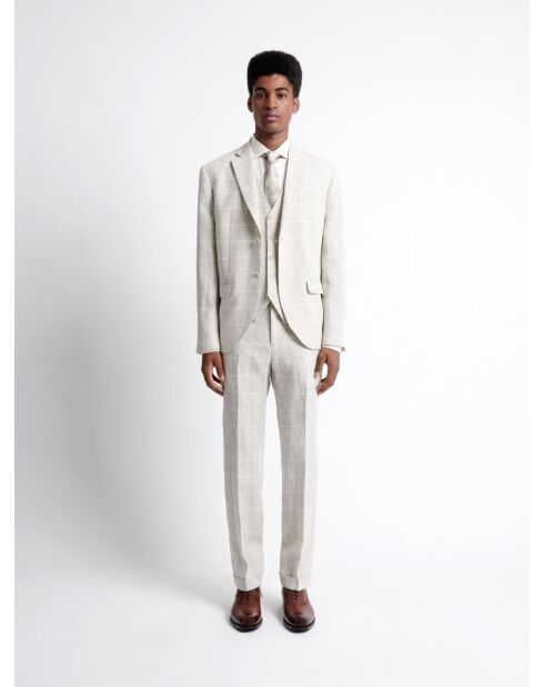 Pantalon de costume regular 100% Lin grège