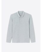 Polo manches longues chiné en Coton bleu zen