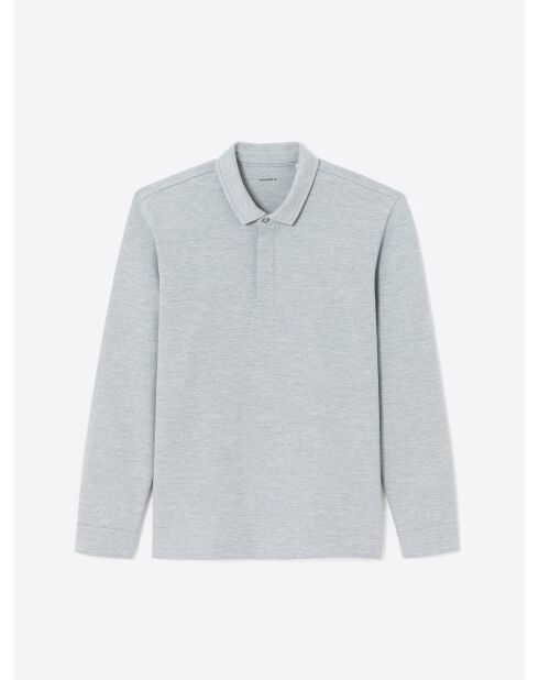 Polo manches longues chiné en Coton bleu zen