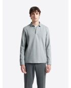 Polo manches longues chiné en Coton bleu zen