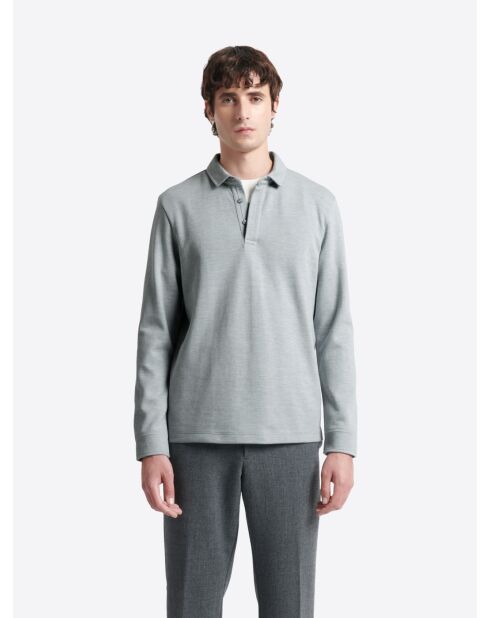 Polo manches longues chiné en Coton bleu zen