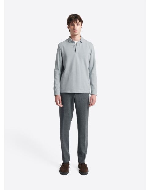 Polo manches longues chiné en Coton bleu zen