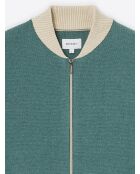 Gilet col teddy coton-cachemire bicolore vert mer