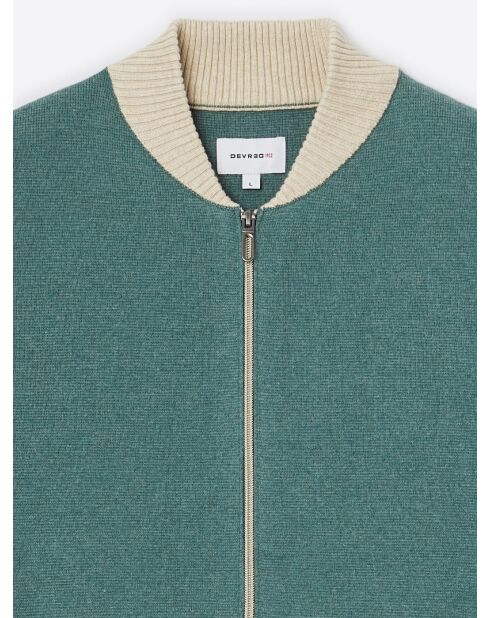 Gilet col teddy coton-cachemire bicolore vert mer