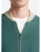Gilet col teddy coton-cachemire bicolore vert mer