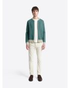 Gilet col teddy coton-cachemire bicolore vert mer