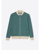 Gilet col teddy coton-cachemire bicolore vert mer