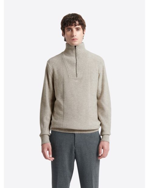 Pull col camionneur en Laine & Coton grège