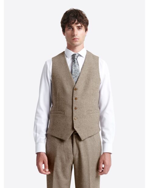 Gilet de costume regular en tweed chiné taupe