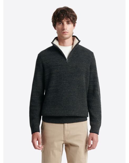 Pull à col cheminée en Laine d'agneau mélangée kaki cosy