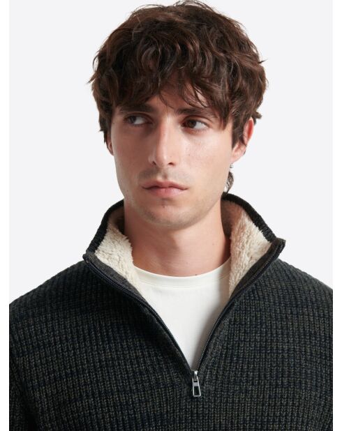 Pull à col cheminée en Laine d'agneau mélangée kaki cosy