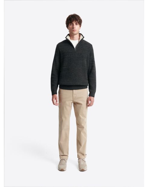 Pull à col cheminée en Laine d'agneau mélangée kaki cosy