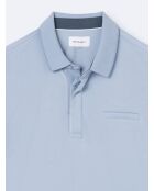 Polo manches courtes faux-uni en coton bleu ciel