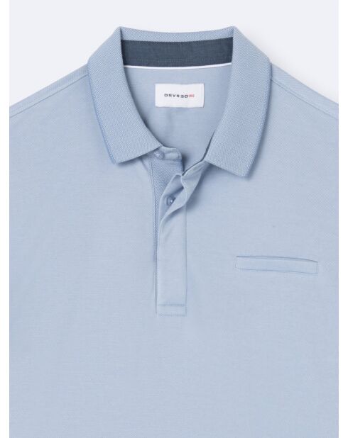 Polo manches courtes faux-uni en coton bleu ciel