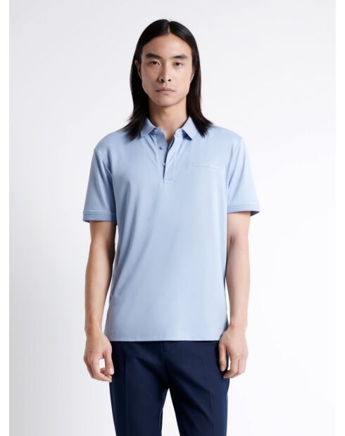 Polo manches courtes faux-uni en coton bleu ciel