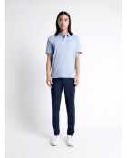 Polo manches courtes faux-uni en coton bleu ciel