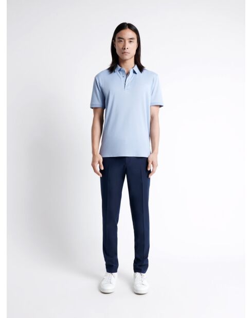 Polo manches courtes faux-uni en coton bleu ciel