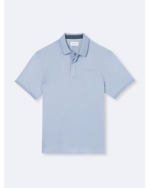 Polo manches courtes faux-uni en coton bleu ciel