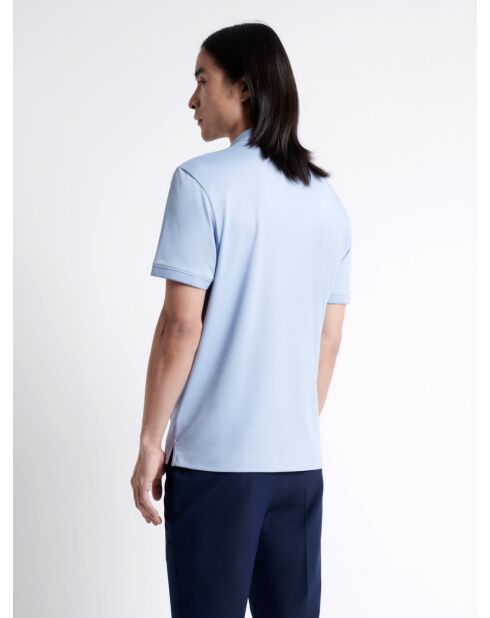 Polo manches courtes faux-uni en coton bleu ciel