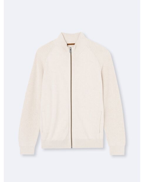 Cardigan col montant zippé 100% coton blanc cassé