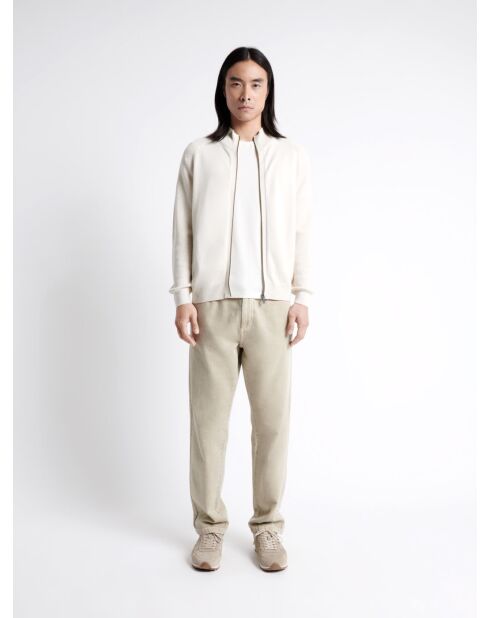 Cardigan col montant zippé 100% coton blanc cassé