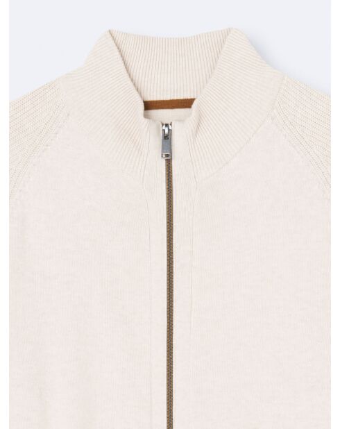 Cardigan col montant zippé 100% coton blanc cassé