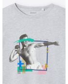 T-shirt col rond capsule Double Jeux gris chiné moyen