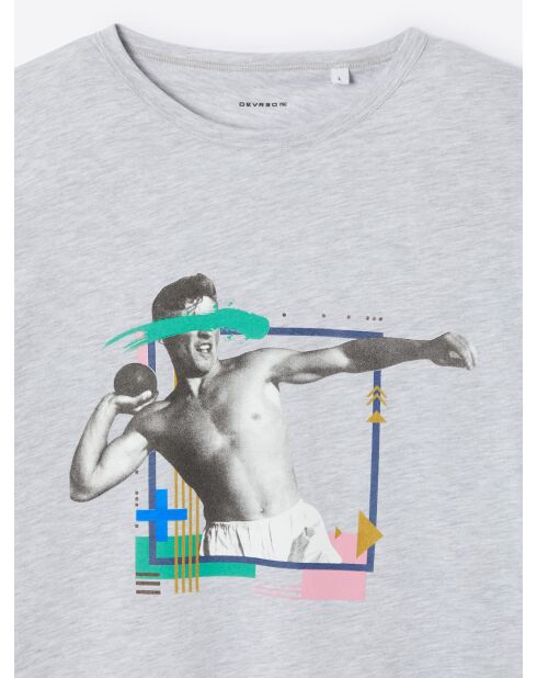 T-shirt col rond capsule Double Jeux gris chiné moyen