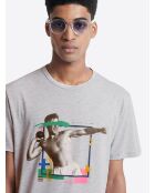 T-shirt col rond capsule Double Jeux gris chiné moyen