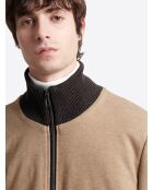 Cardigan à col zippé en coton mélangée écru 2