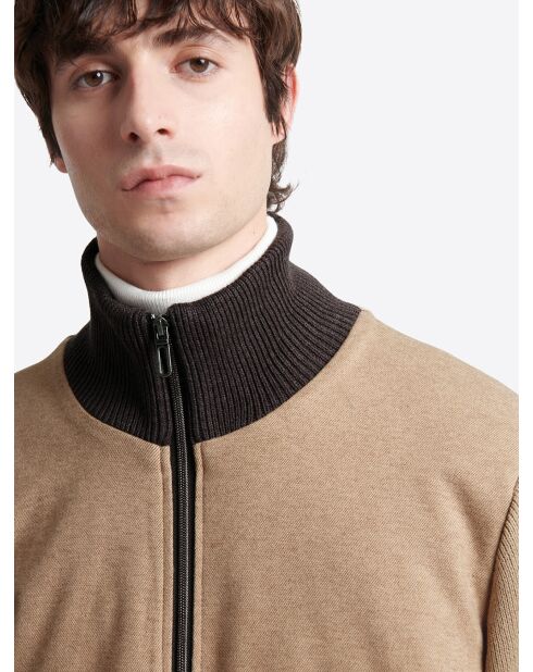 Cardigan à col zippé en coton mélangée écru 2