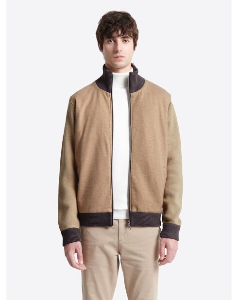 Cardigan à col zippé en coton mélangée écru 2